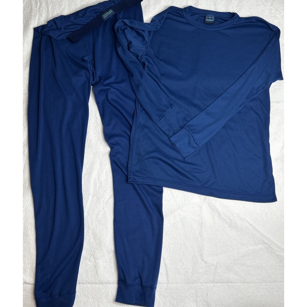 Patagonia Long Sleeve Capilene Base Layer Set pants and Shirt Mens Large Blue